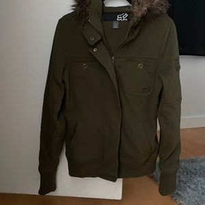 Olive green military style Fox jacket with fur hood